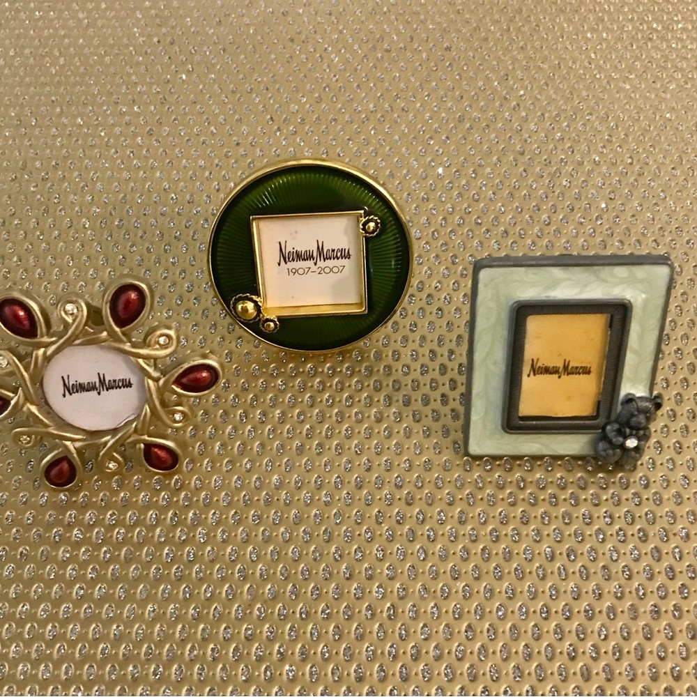 Neiman Marcus Enamel Mini Frame Brooch Gold, Green and Red